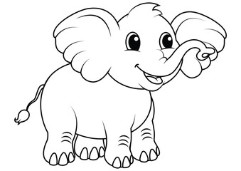 Black and White Cartoon Elephant Vector Flat Design. Coloring Pages