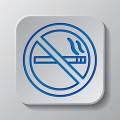 No smoking simple icon. Flat design. Paper cut design. Cutted blue symbol with shadow. Gray badge button, gray background