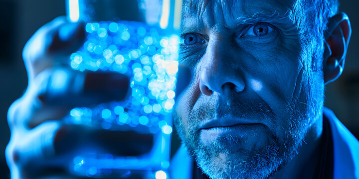 Cientista Segurando um Becker com Líquido Borbulhante