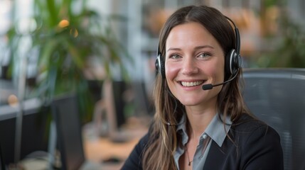 Smiling Customer Service Representative with Headset - Generative AI