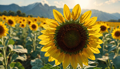 Obraz premium Champs de tournesols au lever du soleil