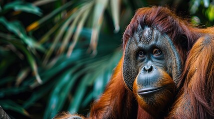 Obraz premium A majestic orangutan perched high in the canopy su generative ai