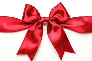 Fototapeta premium Red satin ribbon bow on white background
