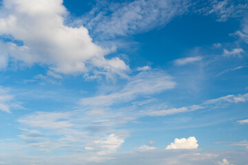 Blue sky filled with white clouds. Sky background image.