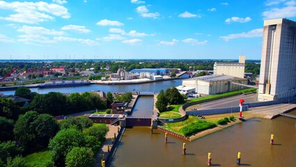 Obraz premium Brake Unterweser - Germany - Aerial view of the inland port