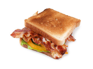 Tasty sandwich with bacon and bell pepper isolated on white