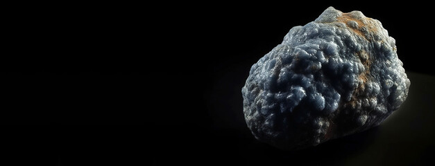 Vauxite fossil mineral stone. Geological crystalline fossil. Dark background close-up.