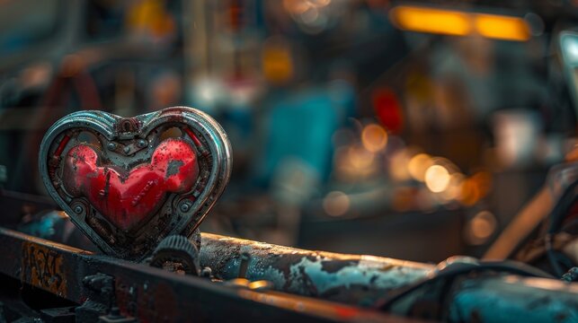 Rustic Industrial Heart Art - Generative AI