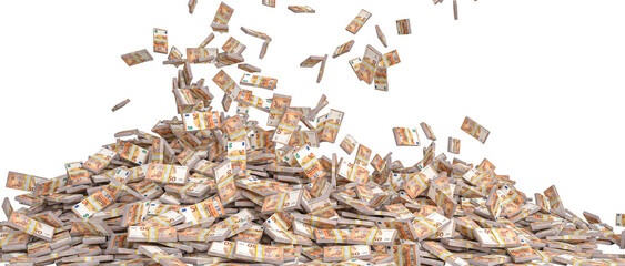 Pile of falling euro banknotes on transparent background