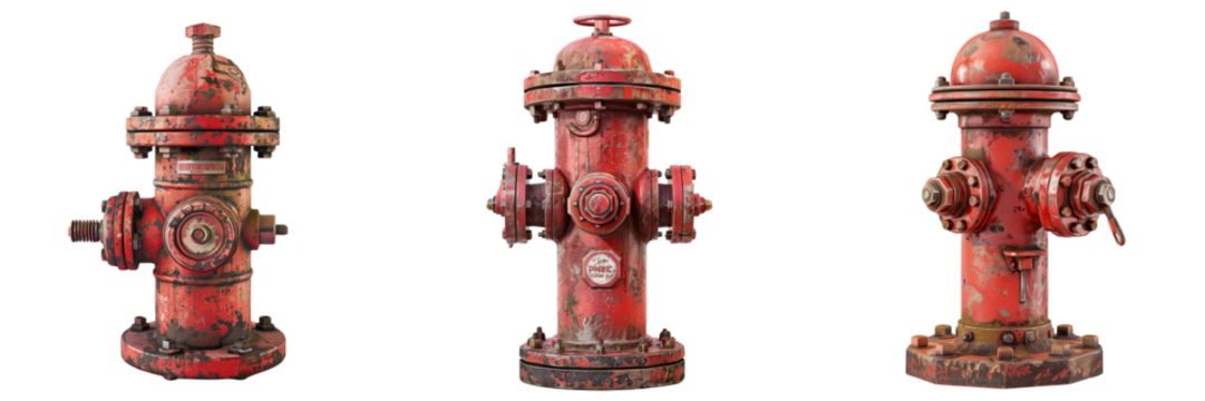 set of a classic red fire hydrant miniature model transparent background
