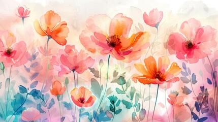 Draw sweet flowers with borderless watercolors. Soft pastel colors For beauty products or others Can be used as a background