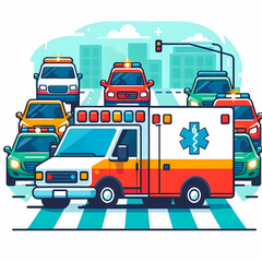 Colorful ambulance vector illustration on isolated white background