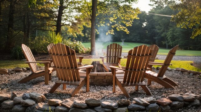 Adirondack chairs gathered around a fire pit perfect for roasting marshmallows after the BBQ.
