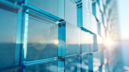 Obraz premium Close-up Shot of Sleek Glass and Steel Facade of Modern Architecture Building Exterior