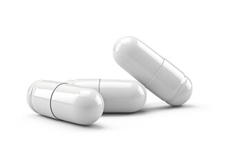 White medical capsules. Cut out on transparent