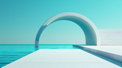 Minimalist Arch on Tranquil Blue Waters - Abstract Architectural Landscape