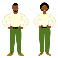 Confident Black man and woman with white background.