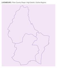 Luxembourg plain country map. High Details. Outline Regions style. Shape of Luxembourg. Vector illustration.