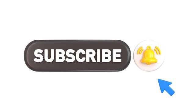 3d Subscribe Button animation, concept of like, subscribe for a youtube channel Mouse Clicking on a Subscribe Button and Bell icon for Notification