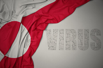 waving colorful national flag of on a gray background with text virus .