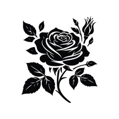 Set of decorative roses vector with leaves. Flower silhouette. Vector illustration