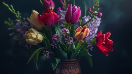Fototapeta premium Vibrant Spring Flower Bouquet - Generative AI