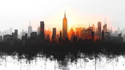 Fototapeta premium Cityscape with silhouettes of tall skyscrapers and office buildings. Panoramic landscape of the metropolis. Silhouettes of a modern city. Business district of the city. Vector illustration