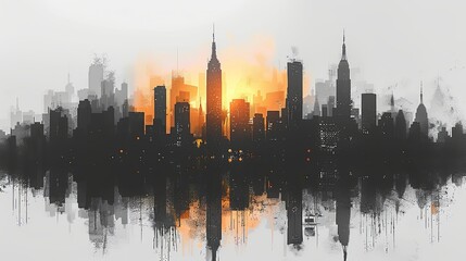 Obraz premium Cityscape with silhouettes of tall skyscrapers and office buildings. Panoramic landscape of the metropolis. Silhouettes of a modern city. Business district of the city. Vector illustration