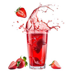 Strawberry juice splash, red juice splashing, strawberry falling into glass , juice splash