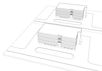 office building vector 3d drawing