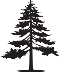 Pine Tree Silhouette Vector Illustration White Background