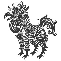 Fototapeta premium Intricate Black Tribal Chicken Vector Illustration, Ornate Bird Design