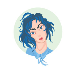 Portrait of a girl with blue hair. An avatar for a social network. Vector flat illustration
