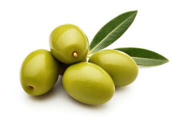 Obraz premium Fresh Green Olives with Leaves