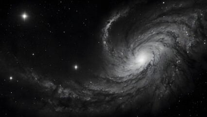 Black and white galaxy design featuring contrasting stars and space elements