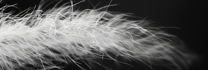 Obraz premium The soft wispy texture of a monochromatic feather is highlighted in stark lighting. Black and white art
