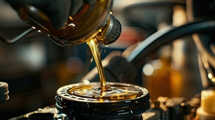 Macro image of car mechanic changing engine oil