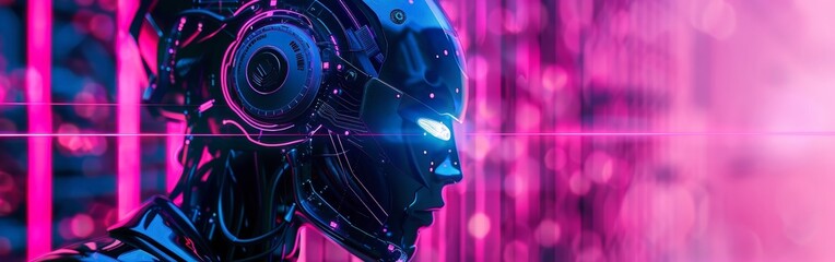 Obraz premium Advanced AI Robot Profile in Neon Blue