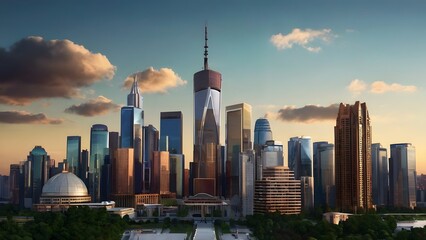 Obraz premium A stunning city skyline featuring tall skyscrapers