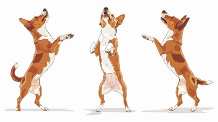 Illustration of three lively brown dogs standing on hind legs against a white background, showing playful, animated poses.