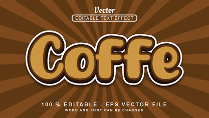 Editable 3d text effect coffe simple style isolated on brown background