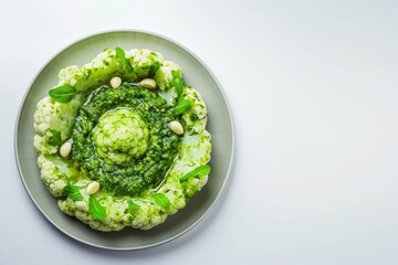 Obraz premium Creamy Cauliflower Purée with Nutty Pesto