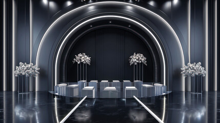 Fototapeta premium 3D rendering backdrop classic empty podium for wedding on decoration and background classic