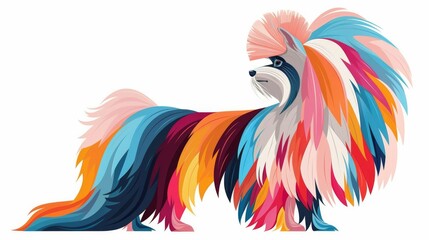 Obraz premium Colorful artistic illustration of a dog with a luxurious, rainbow-hued coat, featuring vibrant and dynamic design elements.