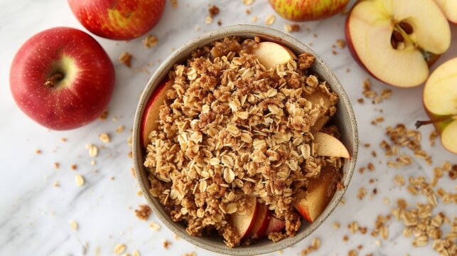 A vegan and glutenfree apple crisp topped with a crumbly crust made with avocado oil instead of butter.