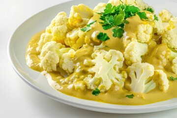 Vibrant Cauliflower Florets in Velvety Yellow Curry Cream