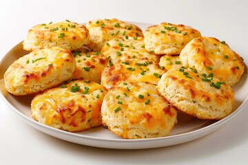 Fototapeta premium Golden Cauliflower-Cheddar Biscuits with Fresh Chives and Tangy Cheese