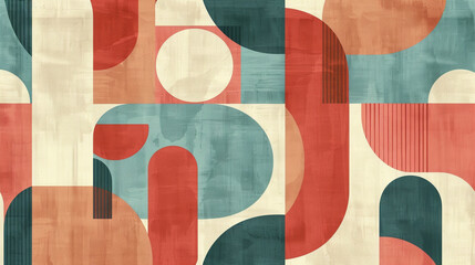 Terracotta red, light beige, & muted teal Bauhaus Seamless Pattern