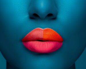 Woman with ombre lips, blending two lipstick shades, ombre lips, creative lip makeup
