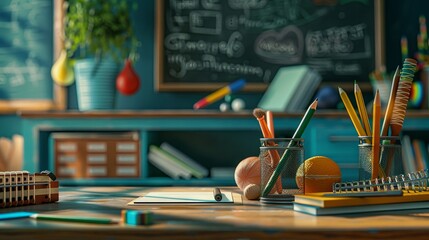 School learning concept stationery items